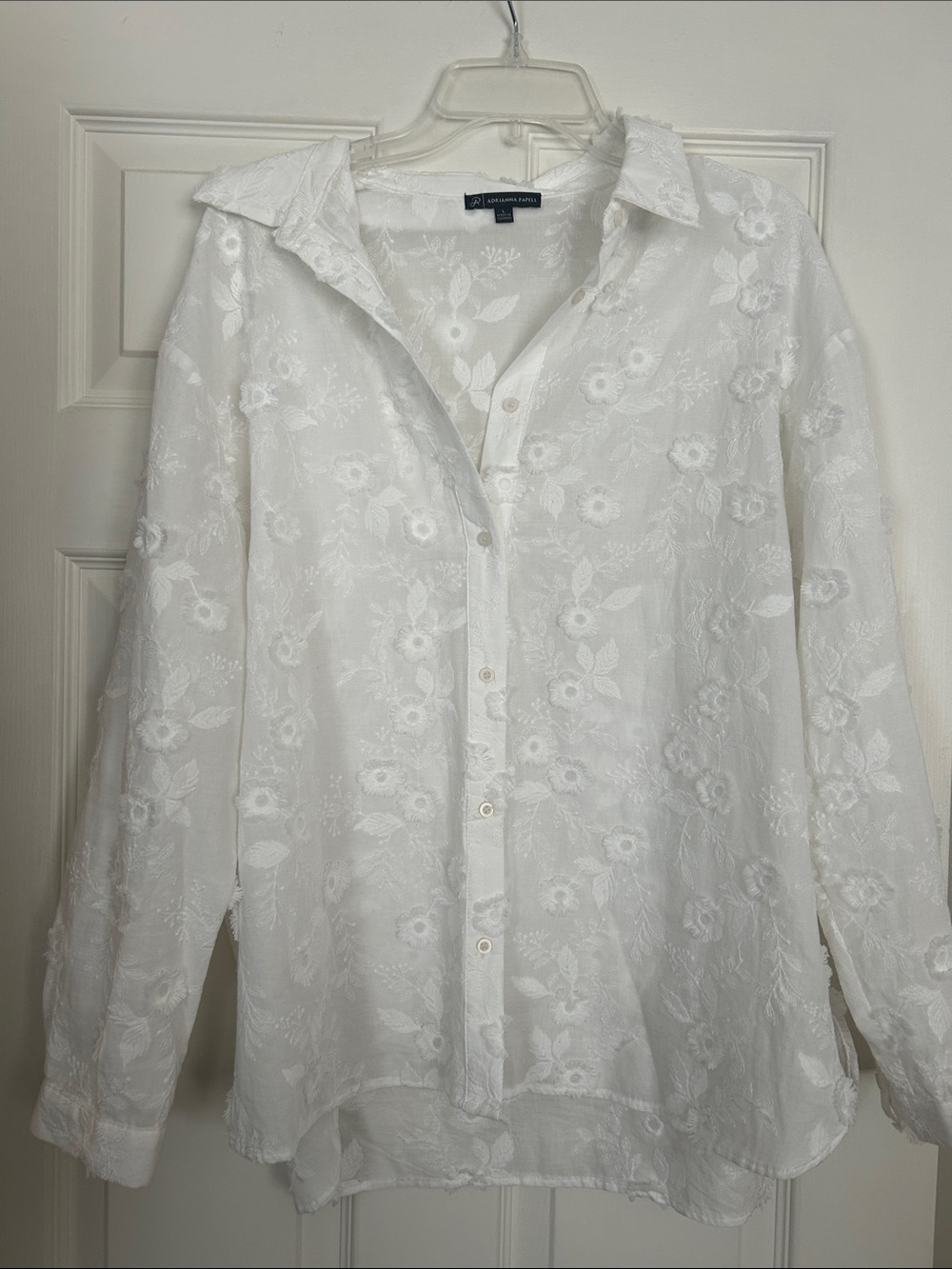 Adrianna Papell White Floral Eyelet Button-Down Shirt